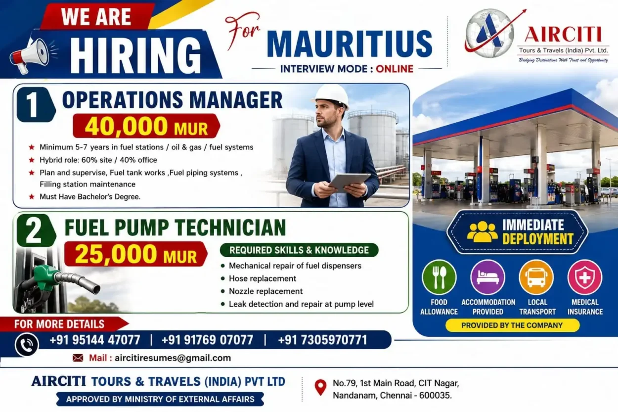 Mauritius Job Openings - Operations Manager & Fuel Pump Technician