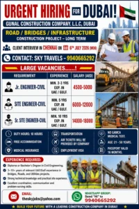 Urgent Hiring for Dubai – Gunal Construction Company L.L.C.