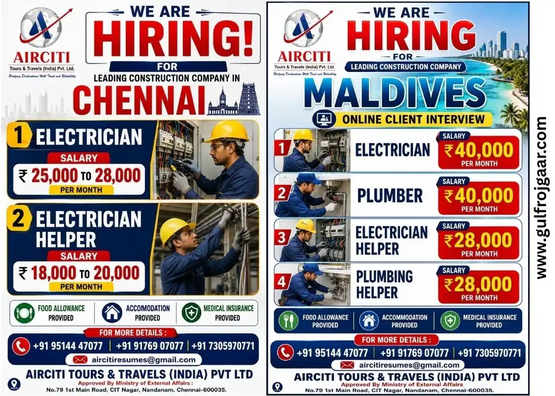 Chennai & Maldives construction jobs