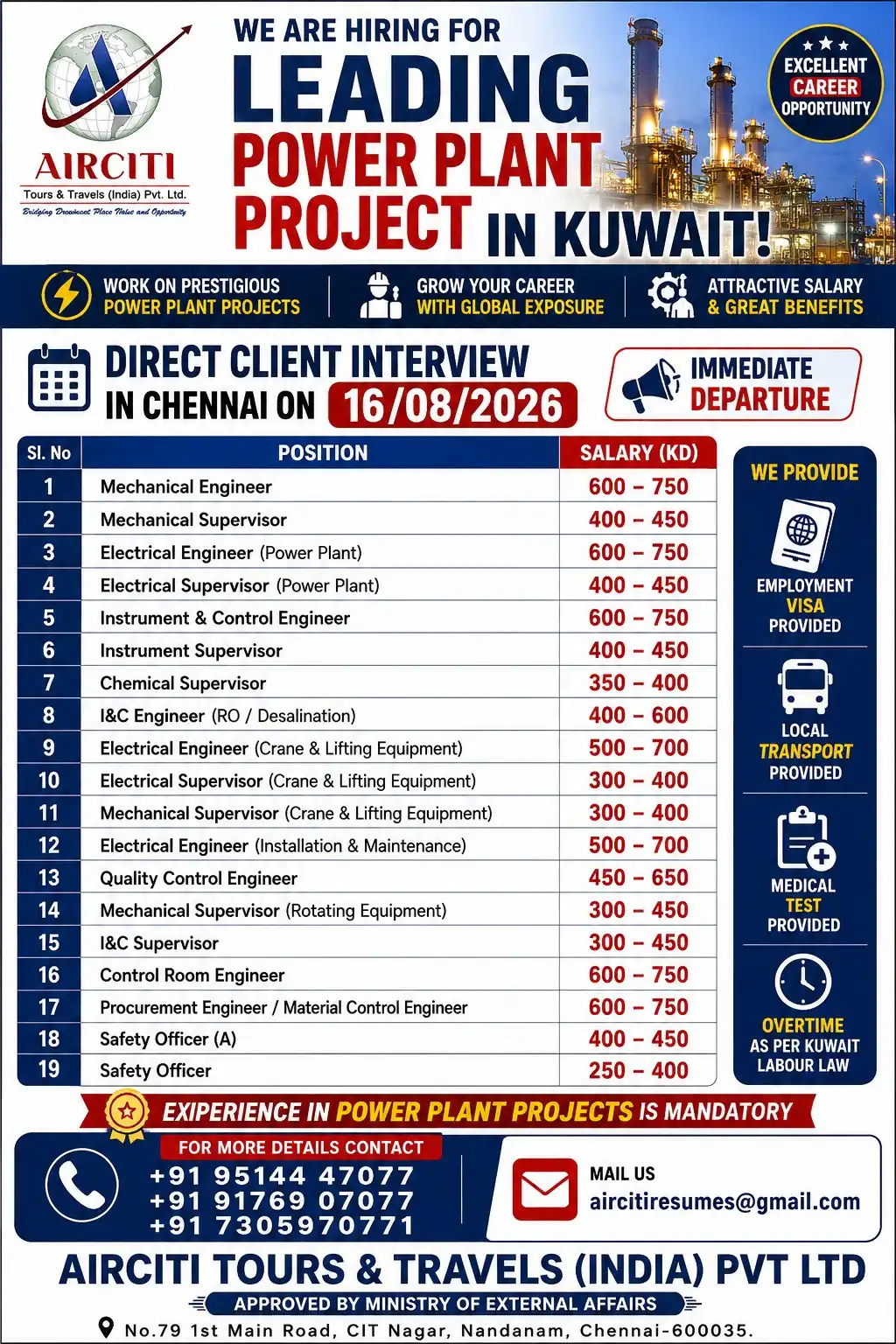 Engineering & Supervisory Vacancies