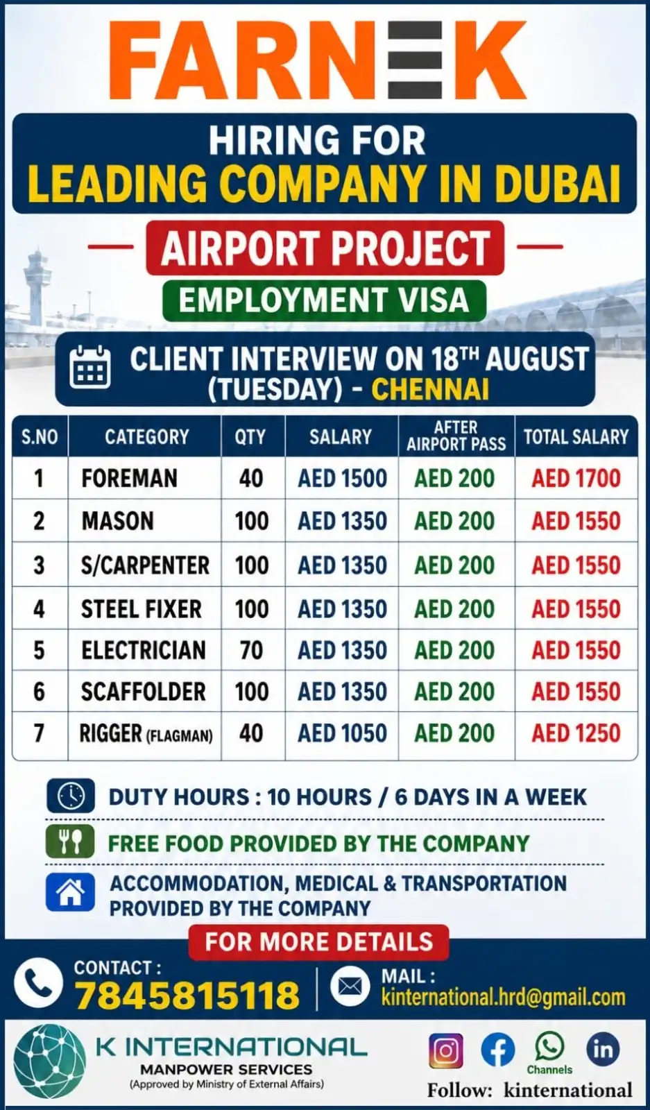 FARNEK Dubai Airport Project Recruitment