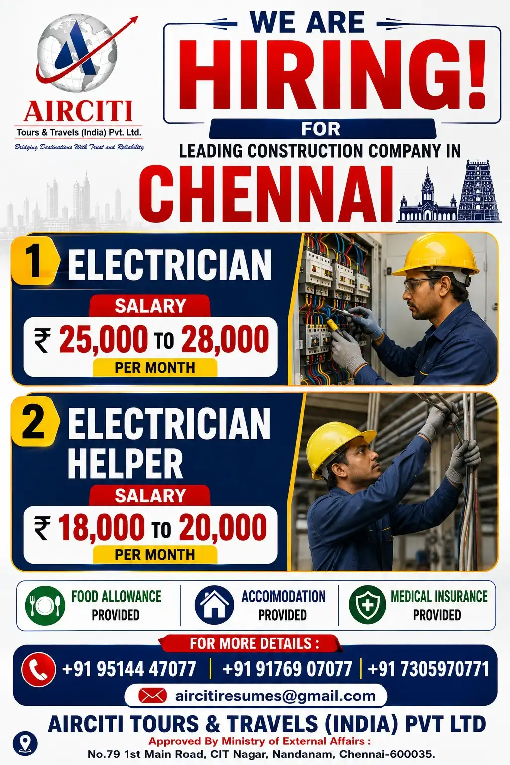 Chennai & Maldives construction jobs Job Openings in Chennai