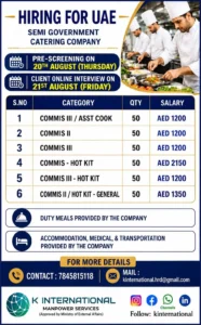 UAE Job Vacancies – Semi-Government Catering Company