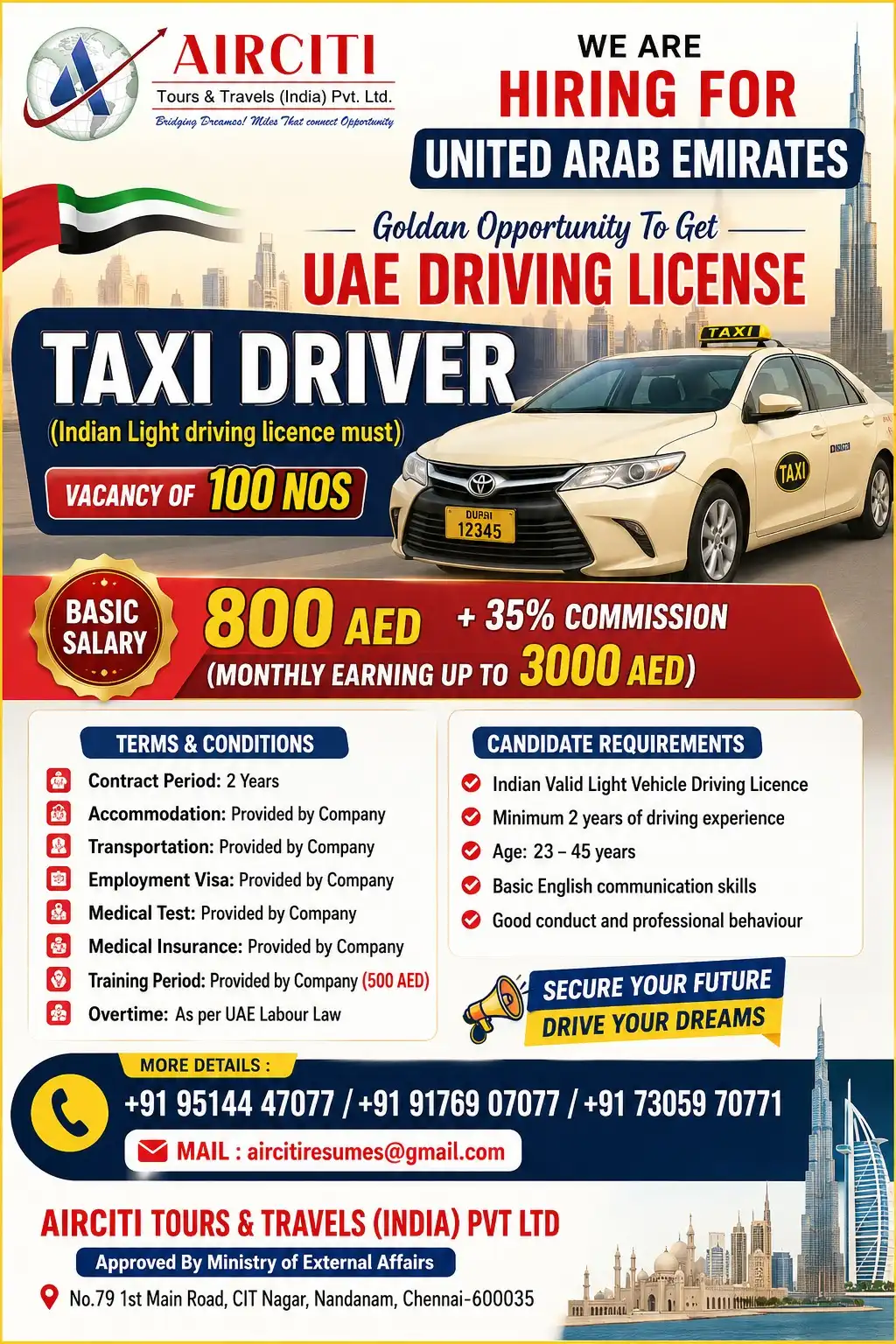 UAE – Taxi Driver Recruitment