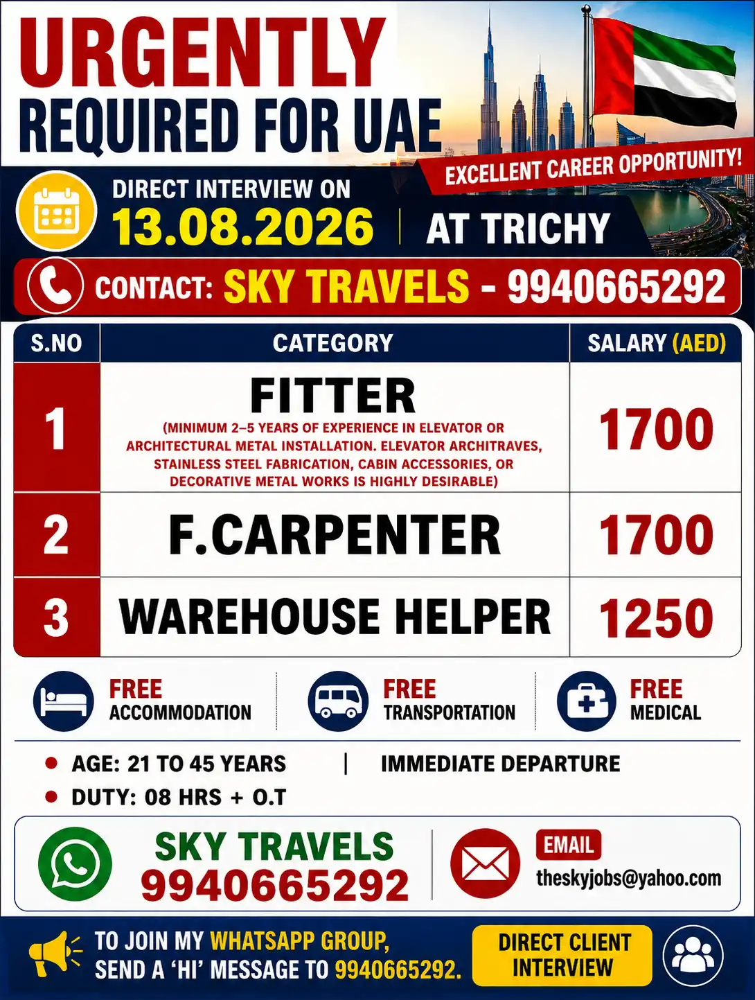 Qatar & UAE jobs UAE – Urgent Recruitment