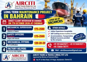 Bahrain Jobs Mechanical, Safety Officer & Helper Vacancies Chennai Interview