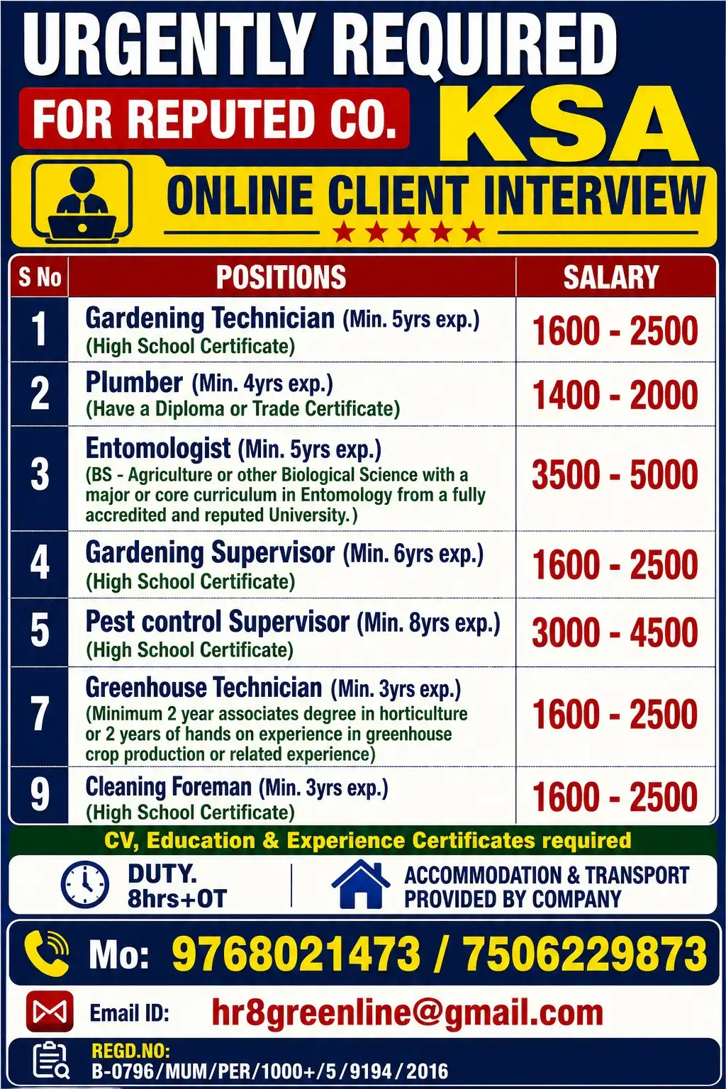 Urgent Recruitment for KSA – Online Interview