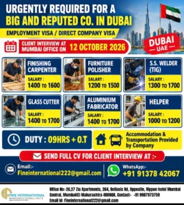 Hiring for Dubai - Direct Company Visa